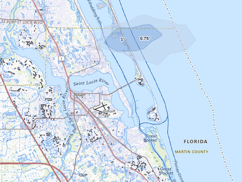NEXRAD radar-signature map of the hail storm over Stuart, FL on Jul 31, 2026
