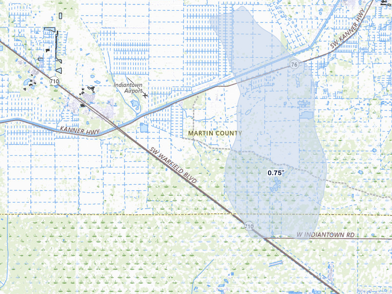 NEXRAD radar-signature map of the hail storm over Stuart, FL on Aug 19, 2026