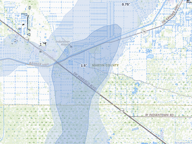 NEXRAD radar-signature map of the hail storm over Stuart, FL on Aug 21, 2026