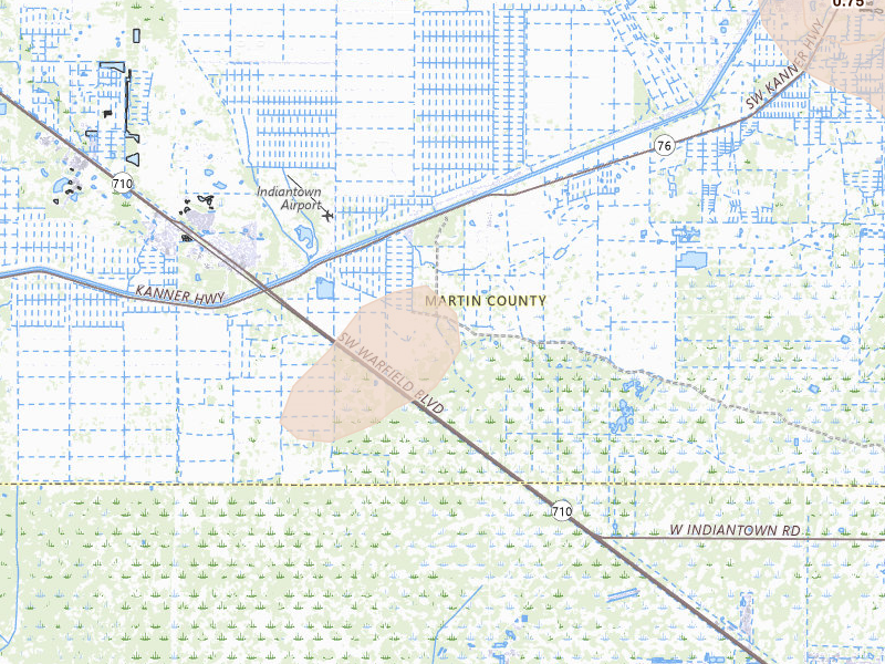 Radar-estimated hail-size map of the storm over Stuart, FL on Aug 26, 2026