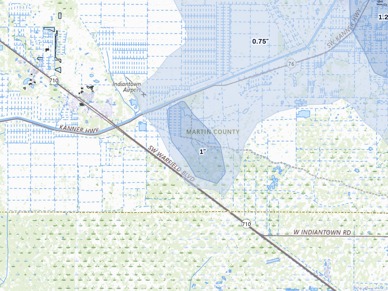 NEXRAD radar-signature map of the hail storm over Stuart, FL on Aug 26, 2026