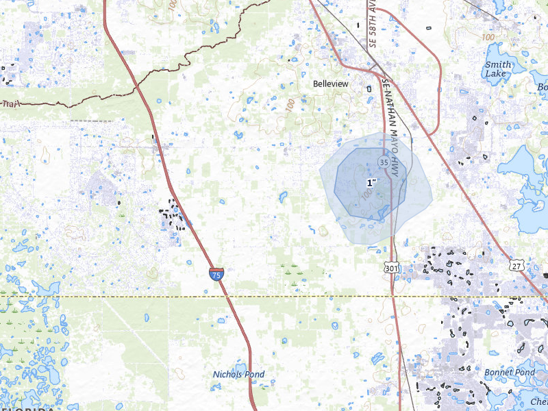 NEXRAD radar-signature map of the hail storm over Summerfield, FL on Jun 28, 2026