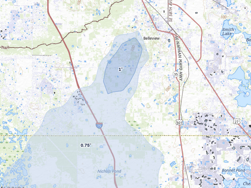 NEXRAD radar-signature map of the hail storm over Summerfield, FL on Jun 30, 2026
