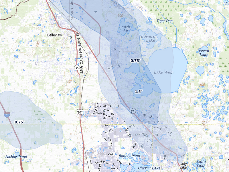NEXRAD radar-signature map of the hail storm over Summerfield, FL on Aug 8, 2026
