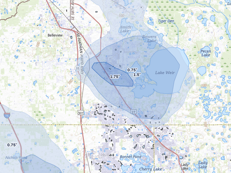 NEXRAD radar-signature map of the hail storm over Summerfield, FL on Aug 19, 2026