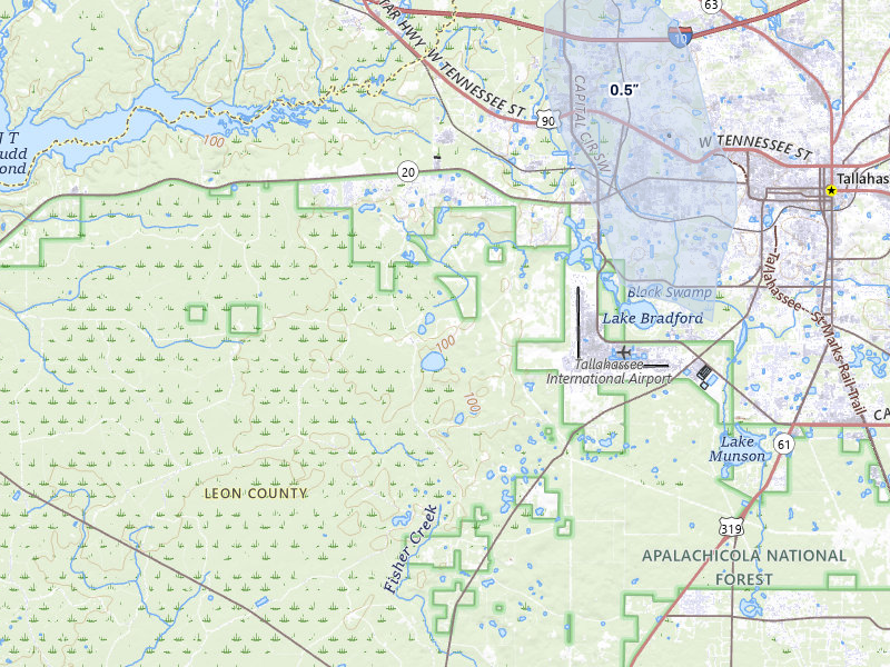 NEXRAD radar-signature map of the hail storm over Tallahassee, FL on Jul 5, 2026