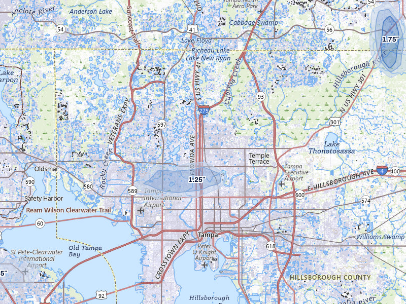 NEXRAD radar-signature map of the hail storm over Tampa, FL on May 17, 2026