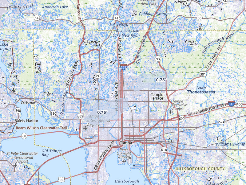 NEXRAD radar-signature map of the hail storm over Tampa, FL on Jun 29, 2026