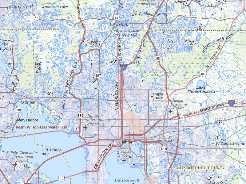 Radar-estimated hail-size map of the storm over Tampa, FL on Jul 9, 2026