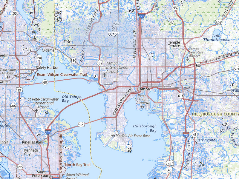 NEXRAD radar-signature map of the hail storm over Tampa, FL on Aug 9, 2026