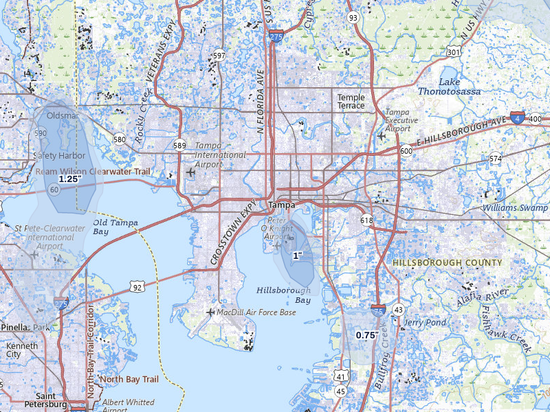 NEXRAD radar-signature map of the hail storm over Tampa, FL on Aug 19, 2026