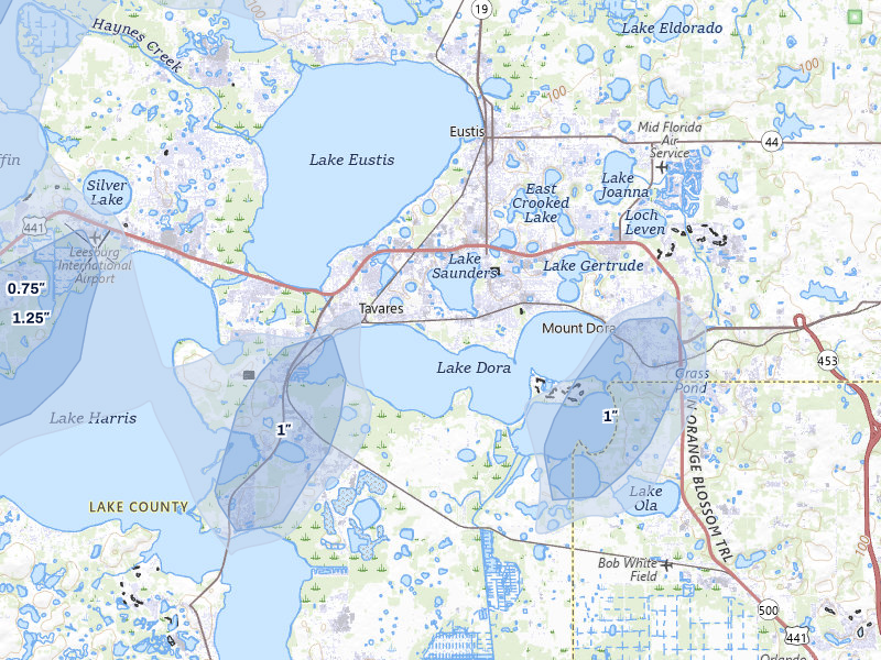 NEXRAD radar-signature map of the hail storm over Tavares, FL on Jun 30, 2026