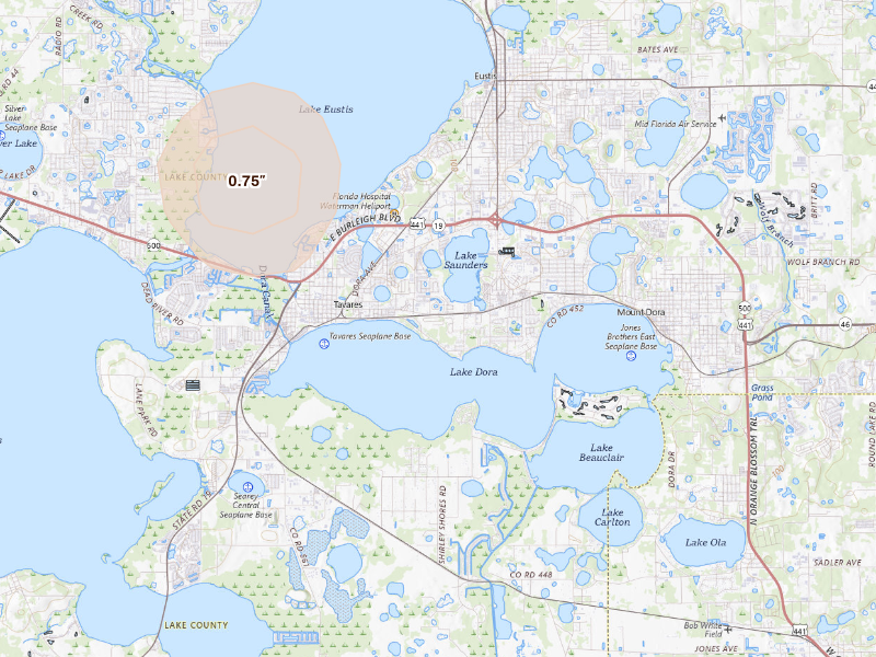 Radar-estimated hail-size map of the storm over Tavares, FL