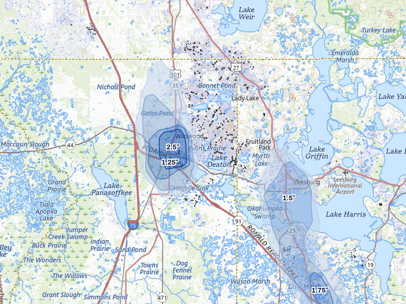 NEXRAD radar-signature map of the hail storm over The Villages, FL on Jun 29, 2026