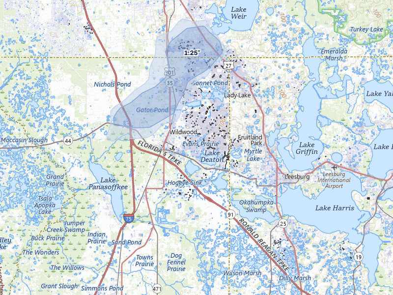 NEXRAD radar-signature map of the hail storm over The Villages, FL on Jul 25, 2026
