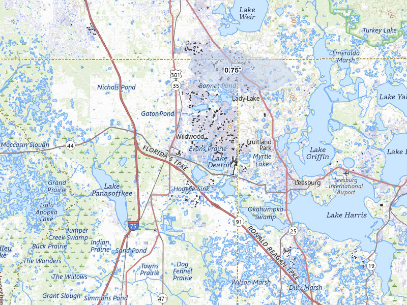 NEXRAD radar-signature map of the hail storm over The Villages, FL on Jul 29, 2026