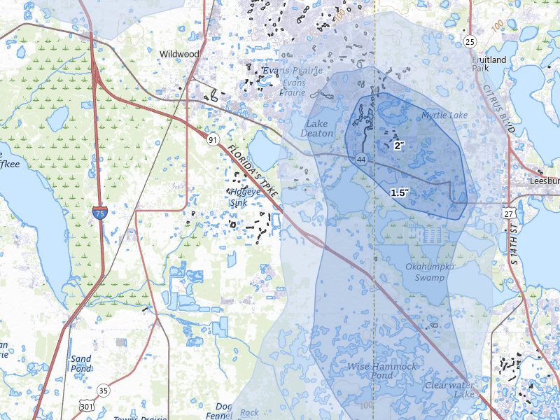 NEXRAD radar-signature map of the hail storm over The Villages, FL on Aug 19, 2026