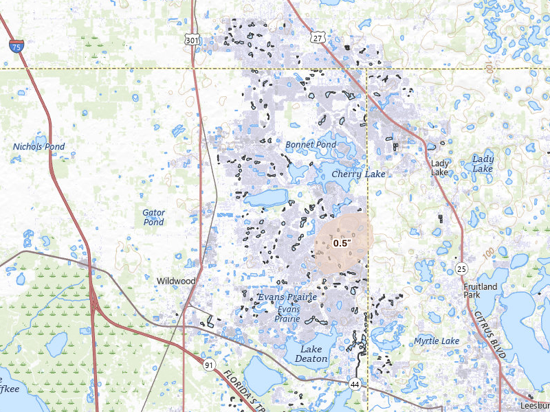 Radar-estimated hail-size map of the storm over The Villages, FL