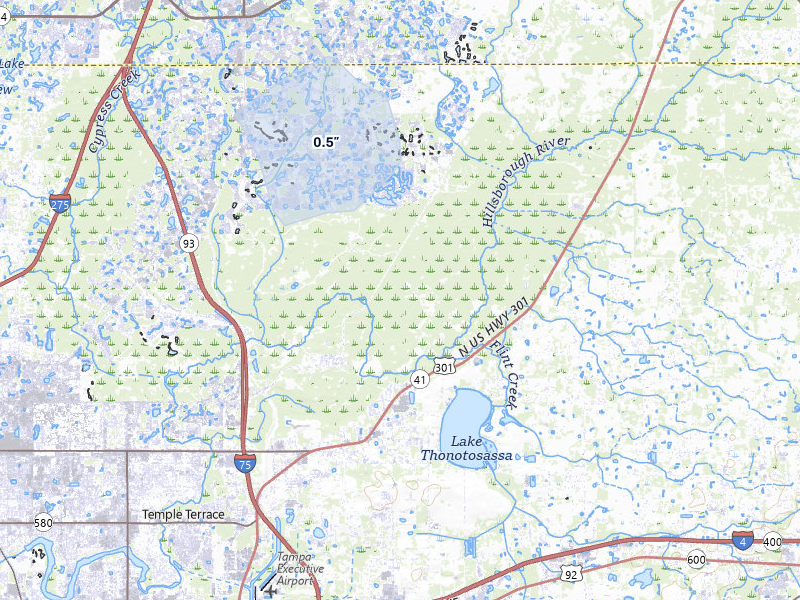 NEXRAD radar-signature map of the hail over Thonotosassa, FL