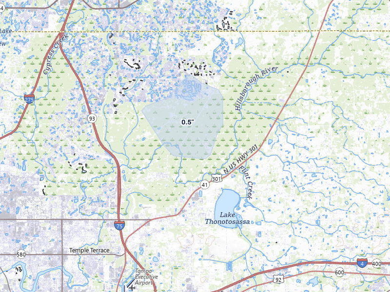 NEXRAD radar-signature map of the hail over Thonotosassa, FL