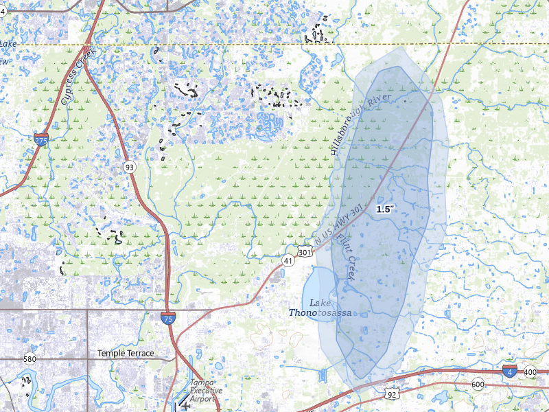 NEXRAD radar-signature map of the hail storm over Thonotosassa, FL on Jul 11, 2026