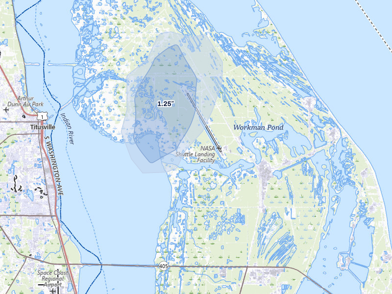 NEXRAD radar-signature map of the hail storm over Titusville, FL on Jul 28, 2026