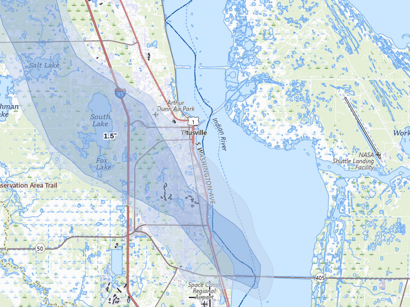 NEXRAD radar-signature map of the hail storm over Titusville, FL on Aug 19, 2026