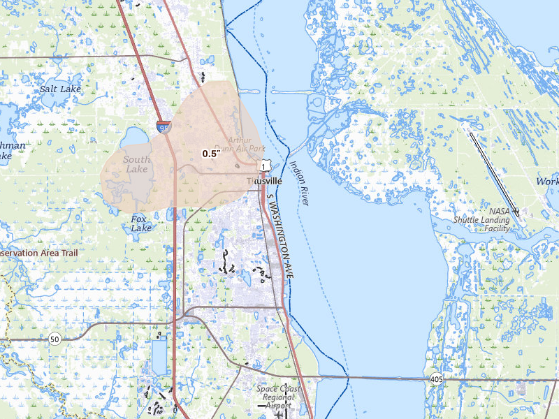 Radar-estimated hail-size map of the storm over Titusville, FL