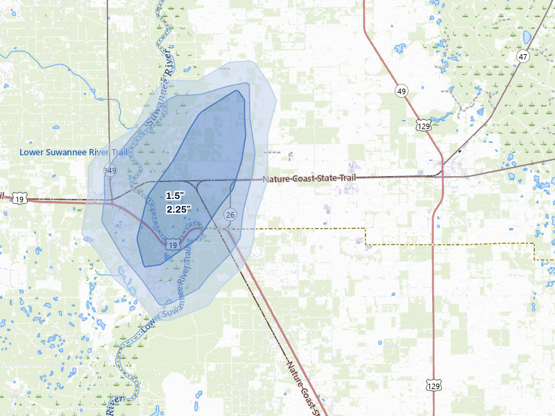 NEXRAD radar-signature map of the hail over Trenton, FL