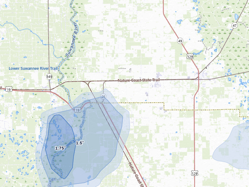 NEXRAD radar-signature map of the hail storm over Trenton, FL on Jun 30, 2026