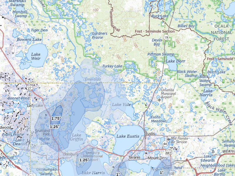 NEXRAD radar-signature map of the hail storm over Umatilla, FL on Jun 30, 2026