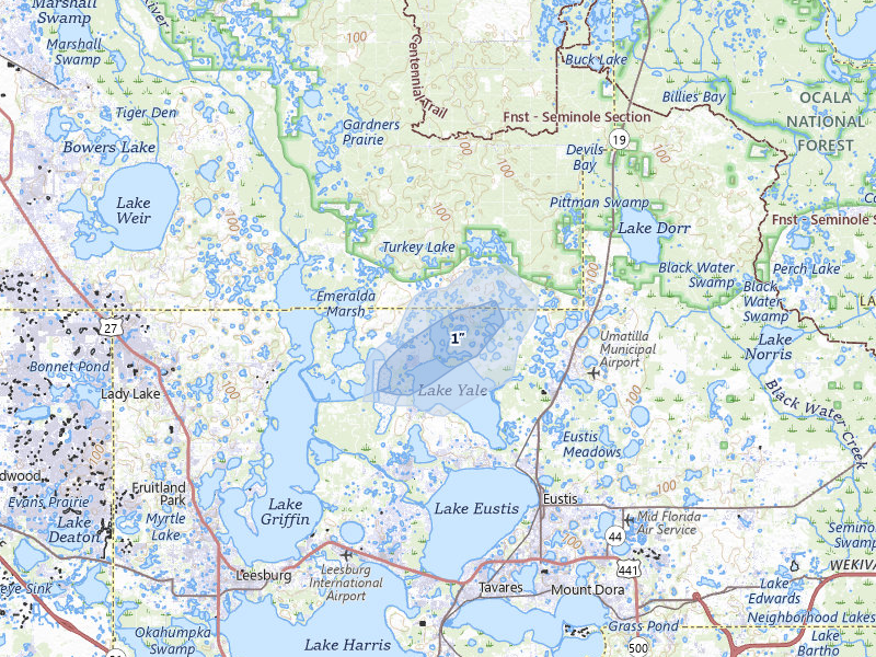 NEXRAD radar-signature map of the hail storm over Umatilla, FL on Jul 5, 2026