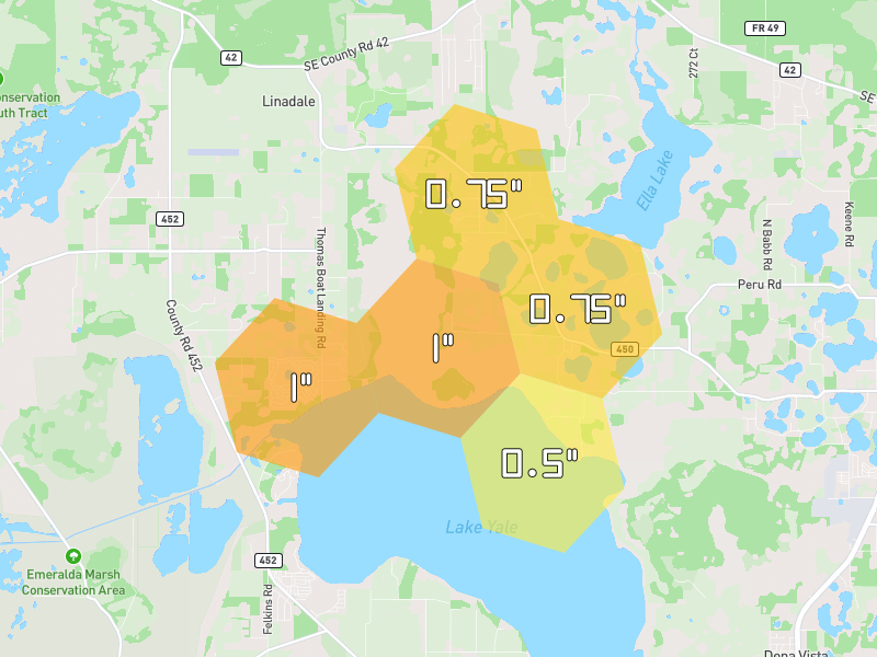 Hail map of Umatilla, FL on Jul 5, 2026, hail up to 1"