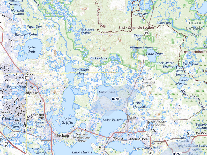 NEXRAD radar-signature map of the hail storm over Umatilla, FL on Jul 30, 2026