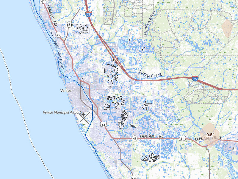 Radar-estimated hail-size map of the storm over Venice, FL on Apr 2, 2026