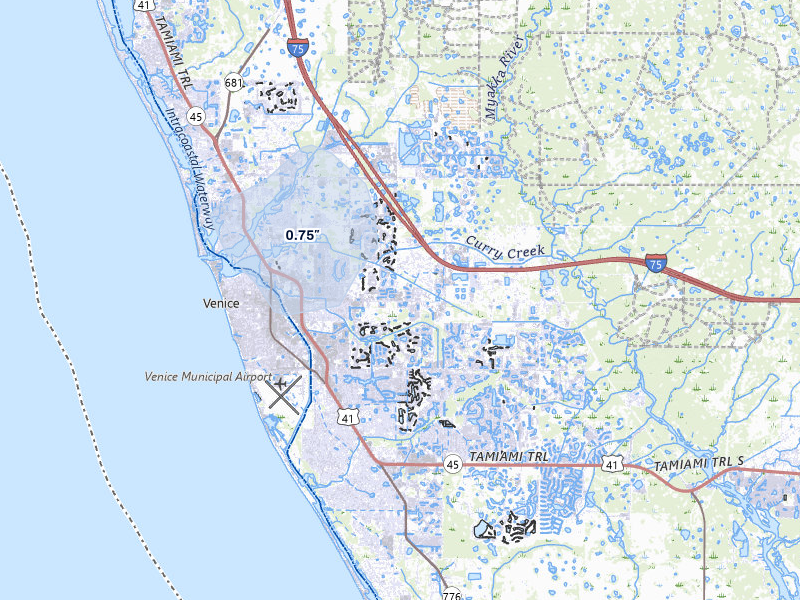 NEXRAD radar-signature map of the hail storm over Venice, FL on May 18, 2026