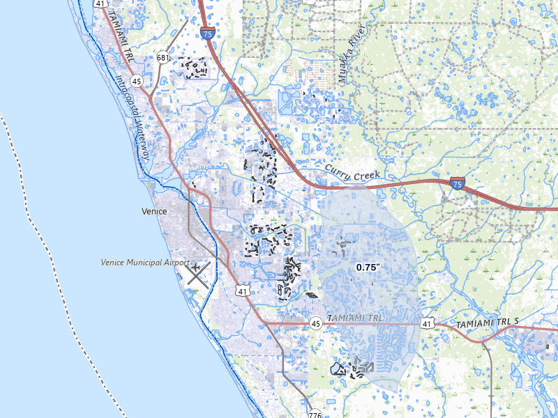 NEXRAD radar-signature map of the hail storm over Venice, FL on Jul 26, 2026