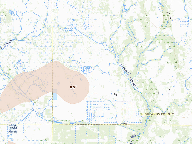 Radar-estimated hail-size map of the storm over Venus, FL on Mar 25, 2026