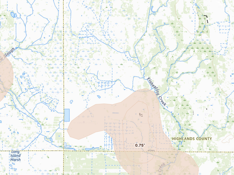 Radar-estimated hail-size map of the storm over Venus, FL on Jun 22, 2026