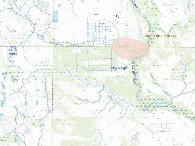 Radar-estimated hail-size map of the storm over Venus, FL on Aug 7, 2026