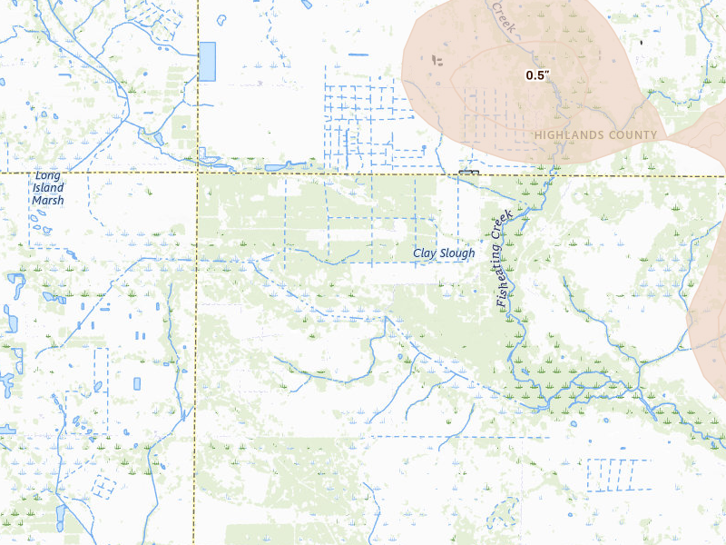 Radar-estimated hail-size map of the storm over Venus, FL on Aug 20, 2026