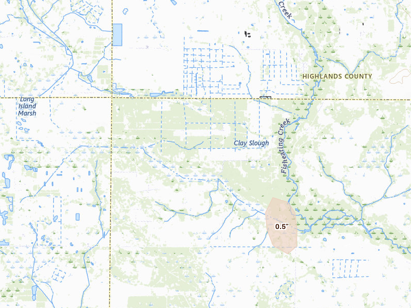 Radar-estimated hail-size map of the storm over Venus, FL on Aug 26, 2026