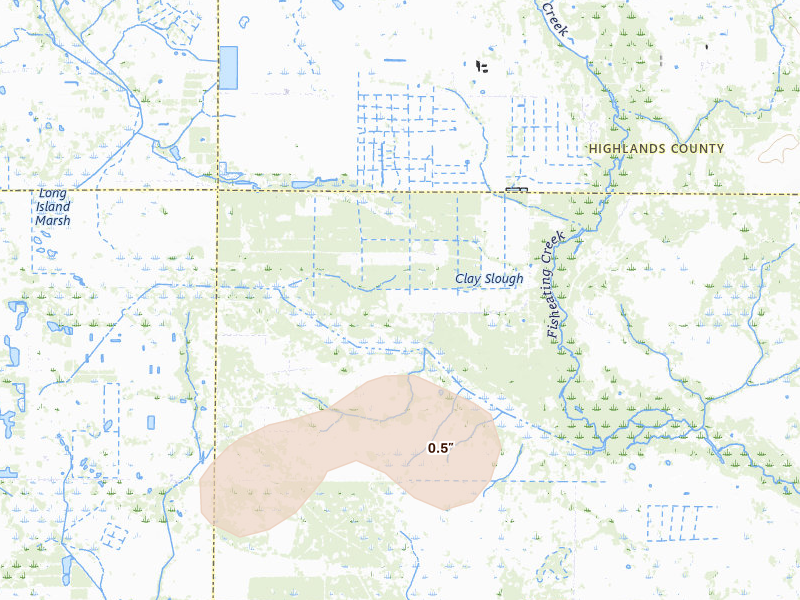 Radar-estimated hail-size map of the storm over Venus, FL on Aug 29, 2026