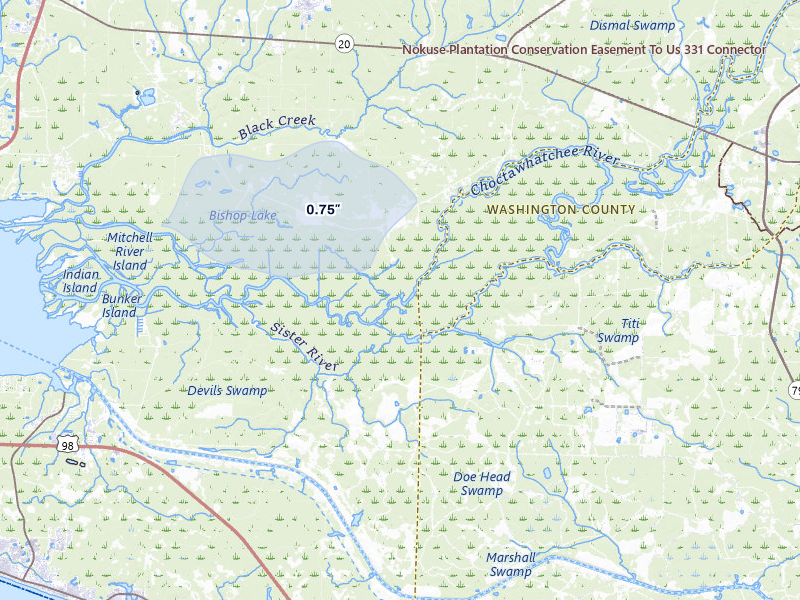 NEXRAD radar-signature map of the hail storm over Vernon, FL on Jun 1, 2026