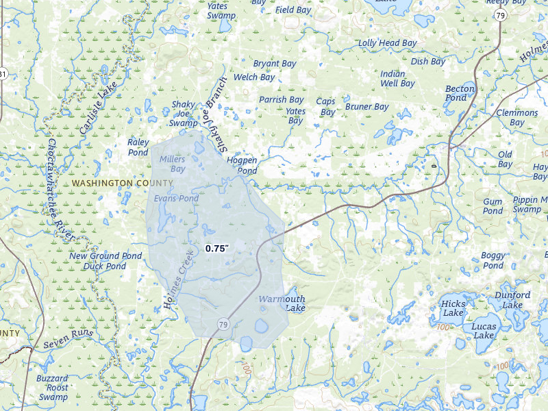 NEXRAD radar-signature map of the hail storm over Vernon, FL on Jul 27, 2026