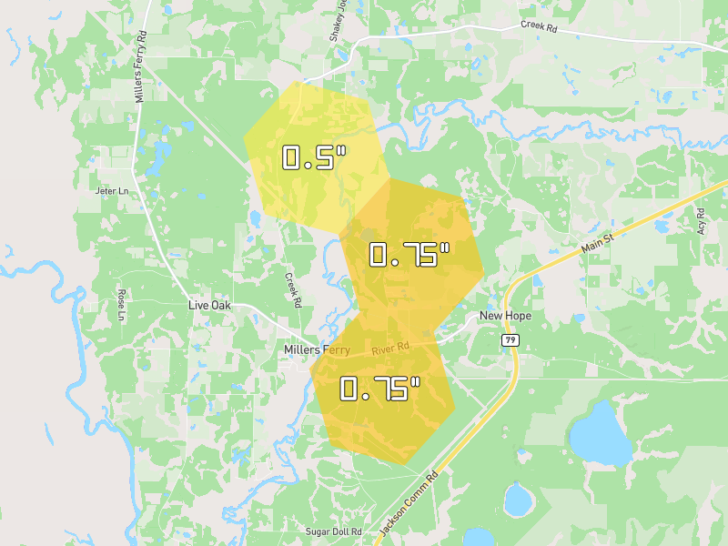 Hail map of Vernon, FL on Jul 28, 2026, hail up to 0.75"