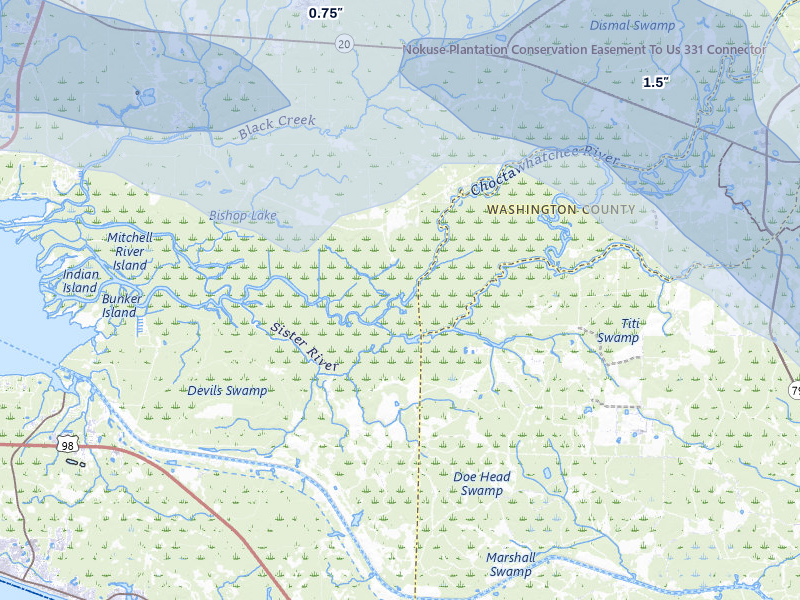 NEXRAD radar-signature map of the hail storm over Vernon, FL on Jul 30, 2026