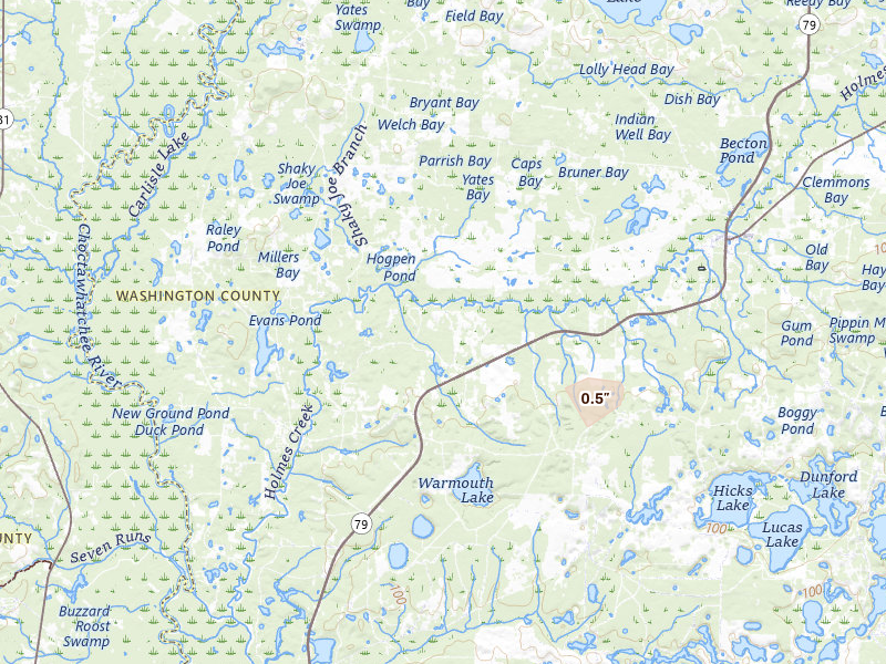 Radar-estimated hail-size map of the storm over Vernon, FL on Aug 25, 2026