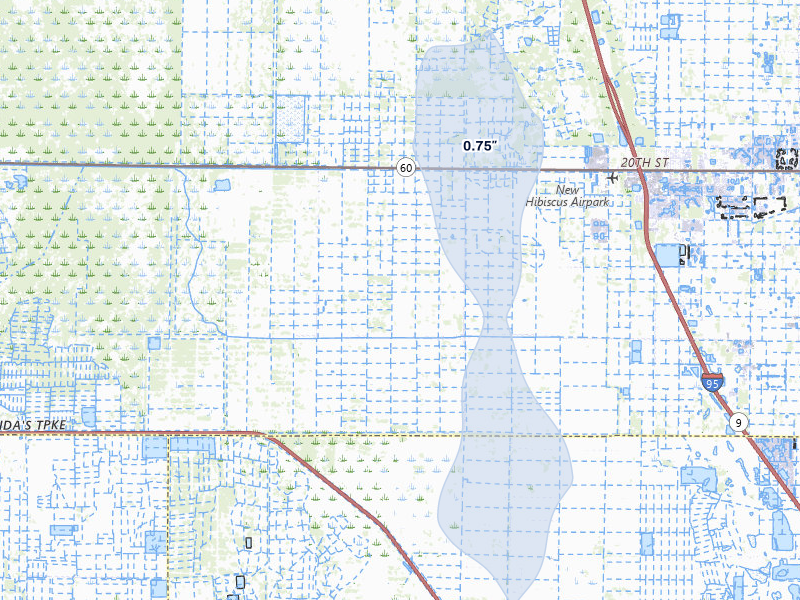 NEXRAD radar-signature map of the hail storm over Vero Beach, FL on Jun 30, 2026
