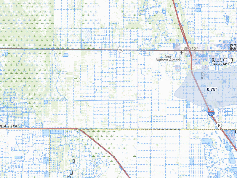 NEXRAD radar-signature map of the hail storm over Vero Beach, FL on Jul 28, 2026